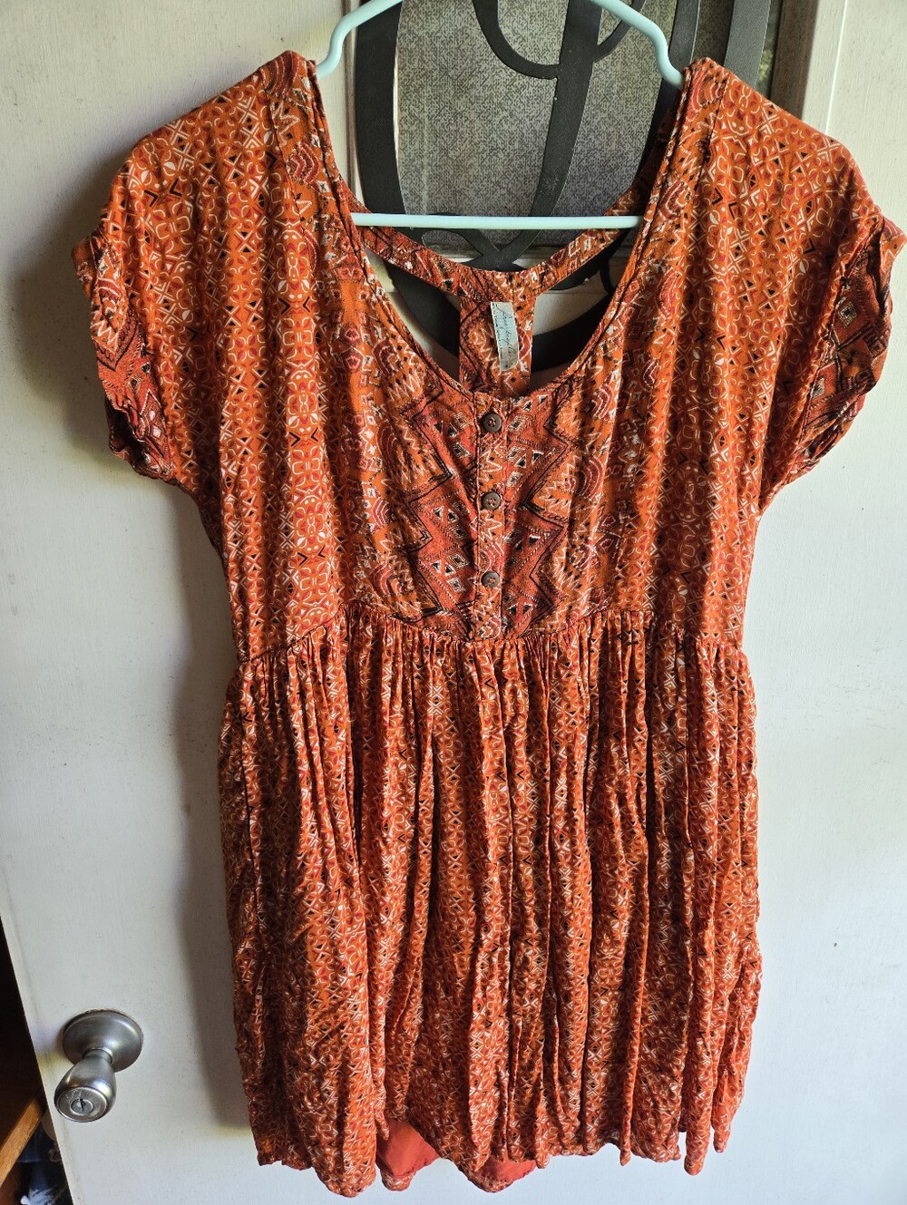 Free People Orange Print Short Sleeve Tunic Dress